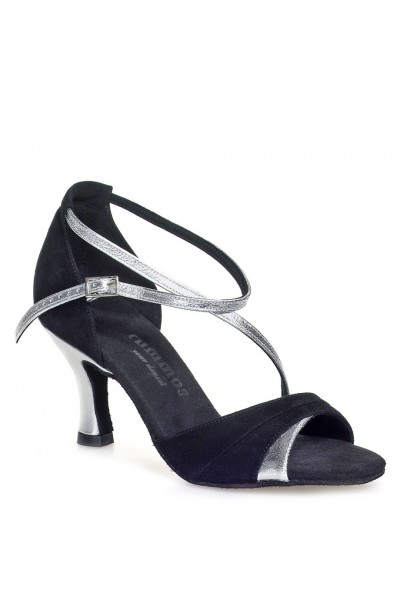 Elegant Black And Silver Satin Ballroom Dancing Shoes