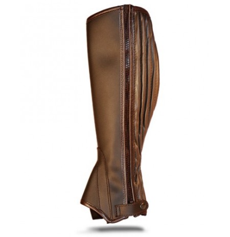 Brown leather riding chaps with accordion pleat