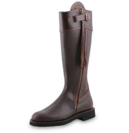 Brown leather hunting boots with smooth soles