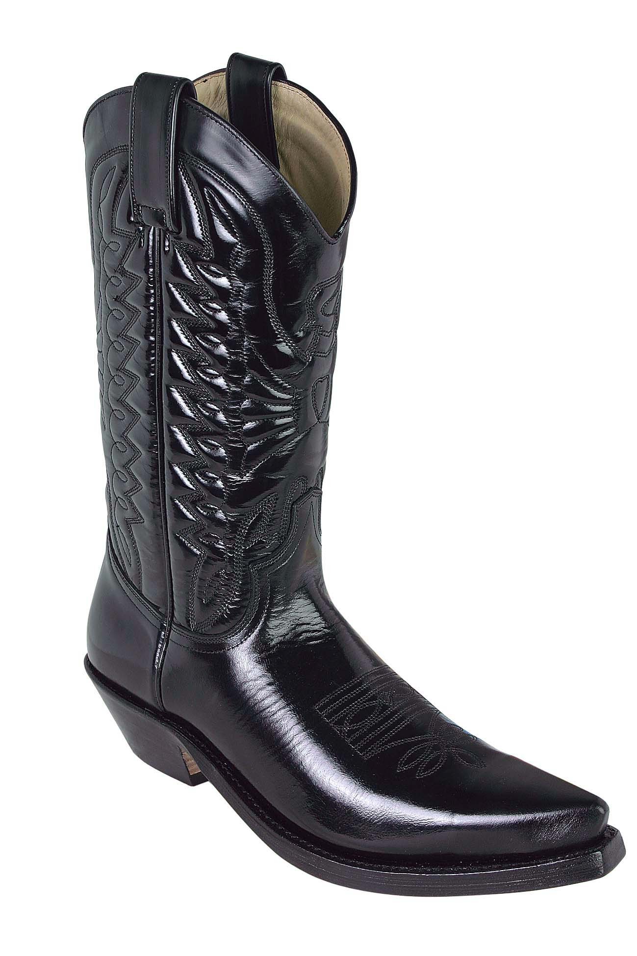 Varnished black leather cowboy boots 