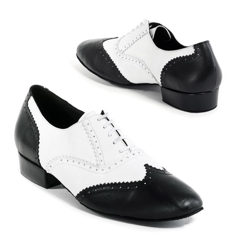 TWO-TONE BLACK AND WHITE DERBY SALSA SHOES Men's black and white lace ...