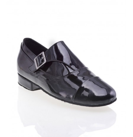Black varnished leather dancing shoes for men with buckle