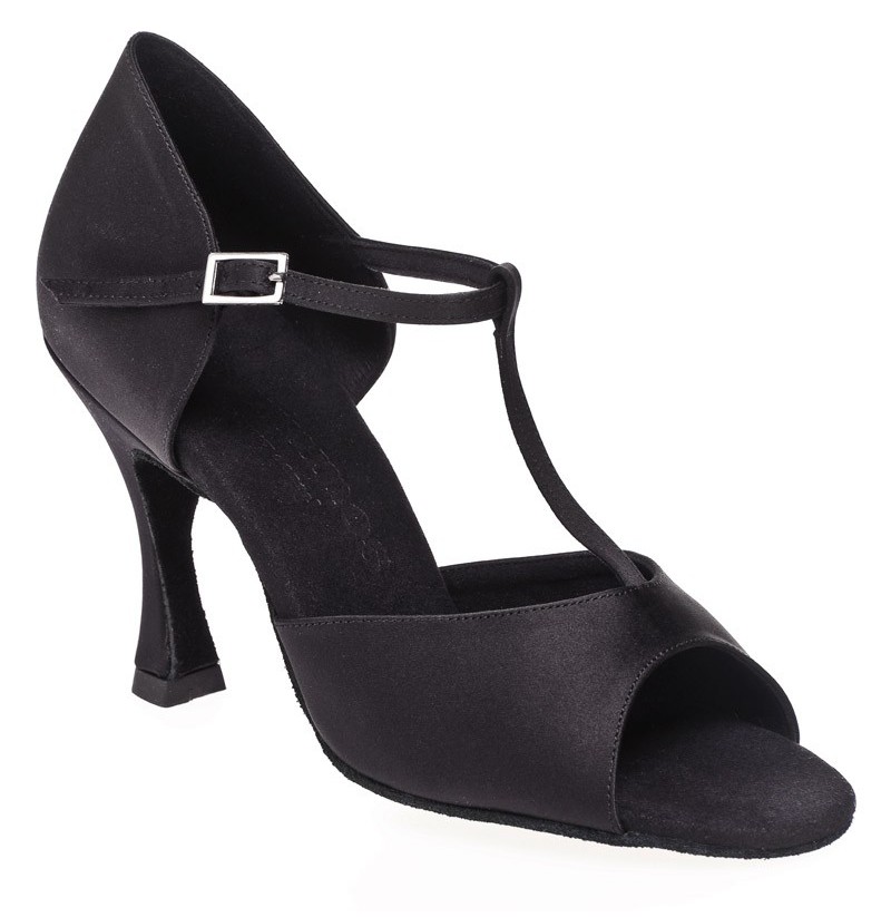 BLACK SALSA SHOES WITH ANKLE STRAP AND SILVER BUCKLE High heels for dancing