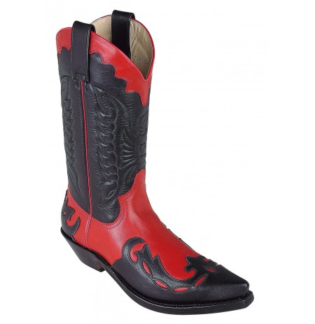 Made to measure Black and red Mexican cowboy boots made of leather
