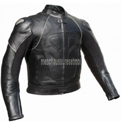 Blouson moto cuir noir flammes