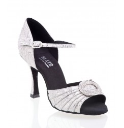 White and silver leather bride shoes with rhinestones