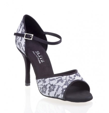 Black and white lace open toe bridal shoes