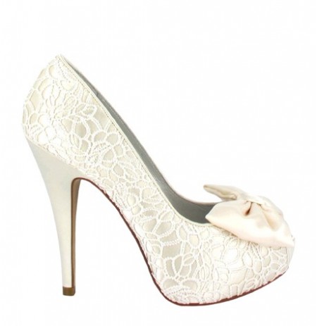Lace Wedding Heels With Bow Ivory Coloured Bridal Shoes With Platform