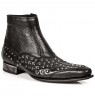 Black leather studded ankle boots for men with steel heel