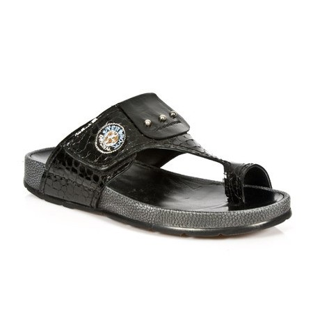 Black crocodile flip-flops for men