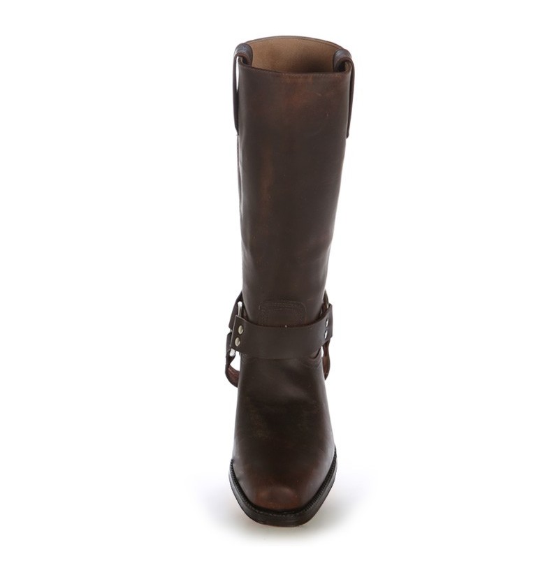 Classic brown leather country boots Western boots with strap and buckle