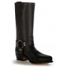 Black leather western boots with round buckle