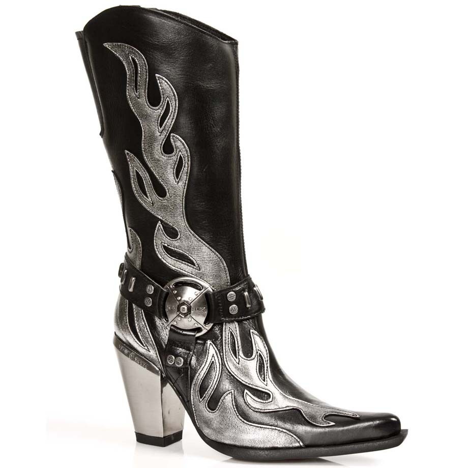 black and silver boots