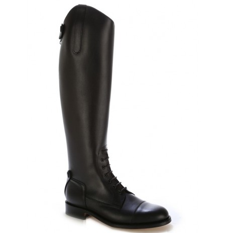 Black leather riding boots with bootlaces