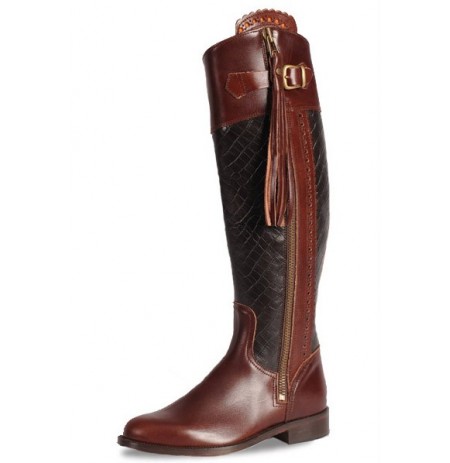Crocodile and burgundy leather riding boots
