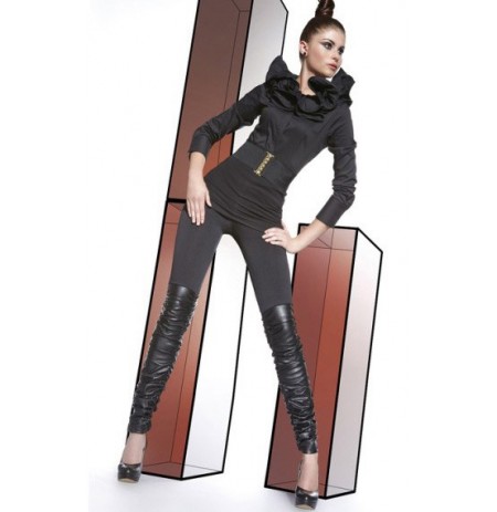 Leather thigh boots styled leggings