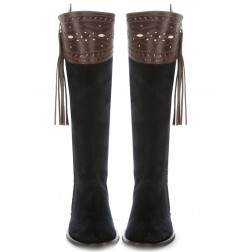 Elegant brown and navy blue leather riding boots