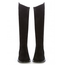 Custom-made black suede leather riding boots