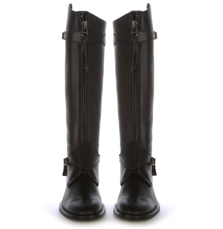 Black leather boots with bridles