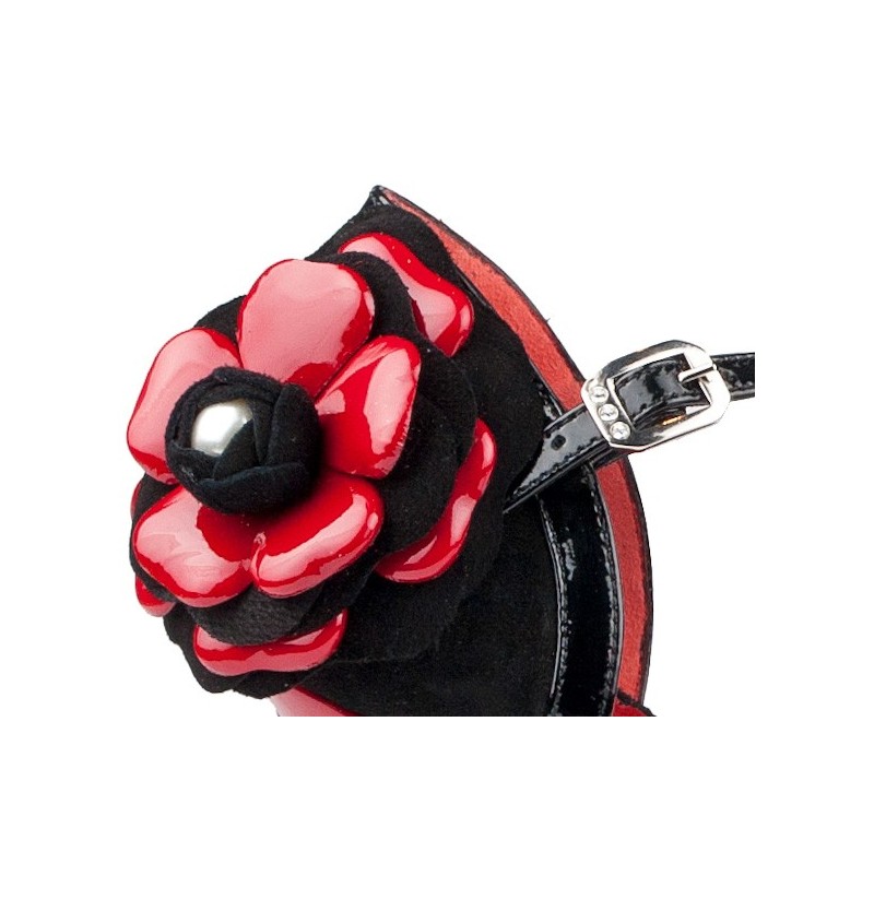 BLACK DANCE STILETTOS WITH RED FLOWER Exclusive red flower salsa shoes