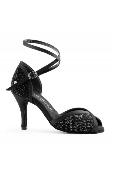 black glitter sandals heels