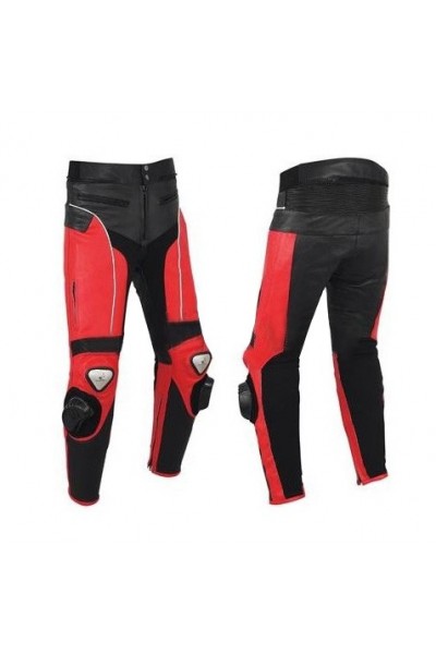 Pantalon moto cuir noir et bleu