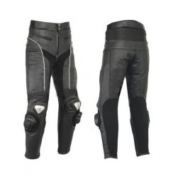 Pantalon moto cuir noir et bleu