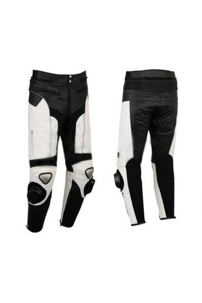 Pantalon moto cuir noir et bleu