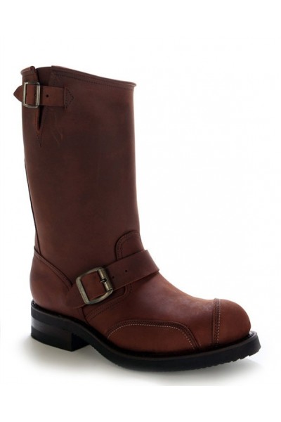 Brown oiled leather bike boots