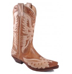 Cognac and brown leather mexican cowboy boots