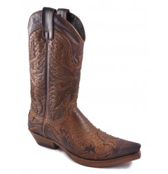 Two-coloured brown and cognac leather mexican cowboy boots