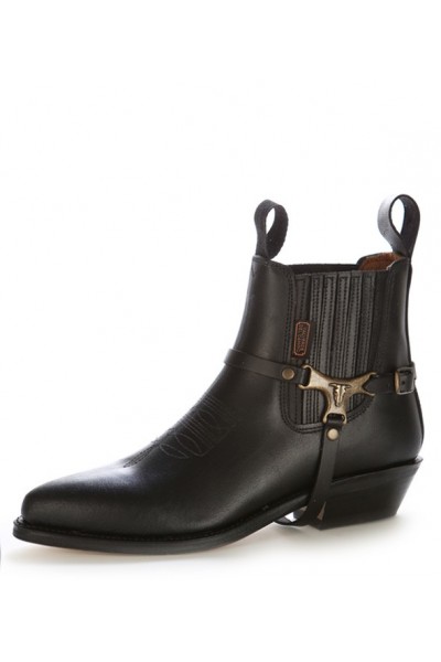 Black leather cowboy ankle boots buffalo bridle