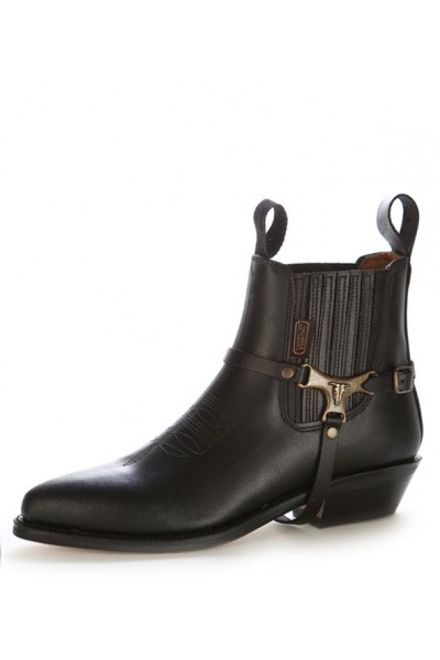 Black leather cowboy ankle boots buffalo bridle Black leather cowboy ankle boots buffalo bridle