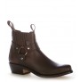 Brown leather cowboy ankle boots with bridles