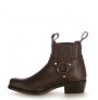 Brown leather cowboy ankle boots with bridles