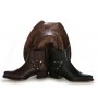 Brown leather cowboy ankle boots with bridles