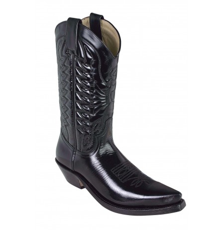 Custom made - Black glazed leather cowboy boot for men