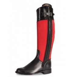 Custom-made black and red leather riding boots for women