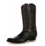 Black leather Mexican cowboy boots with buffalo bridles