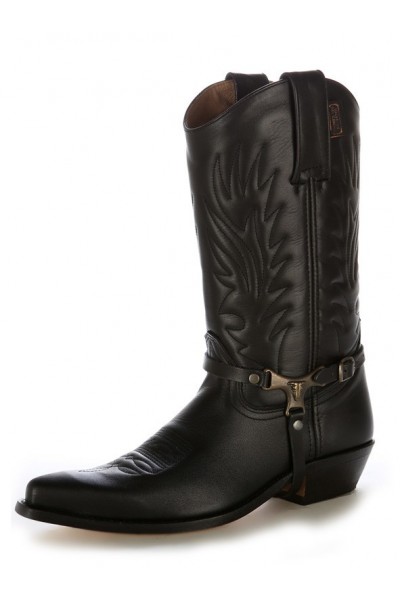 Black leather Mexican cowboy boots with buffalo bridles
