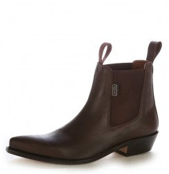 Brown leather cowboy ankle boots with tongue