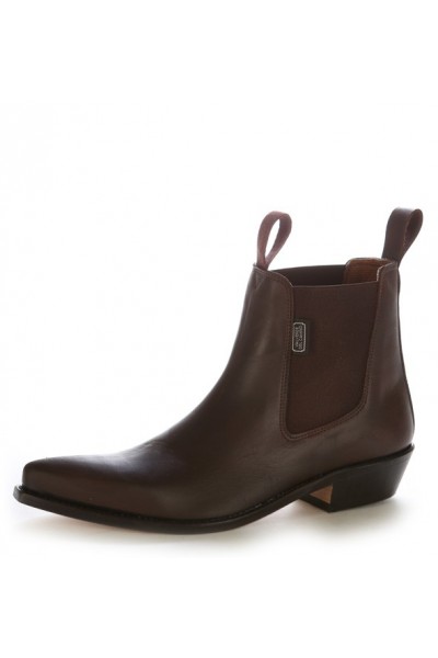 Brown leather cowboy ankle boots with tongue