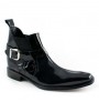 Black varnished leather ankle boots for men
