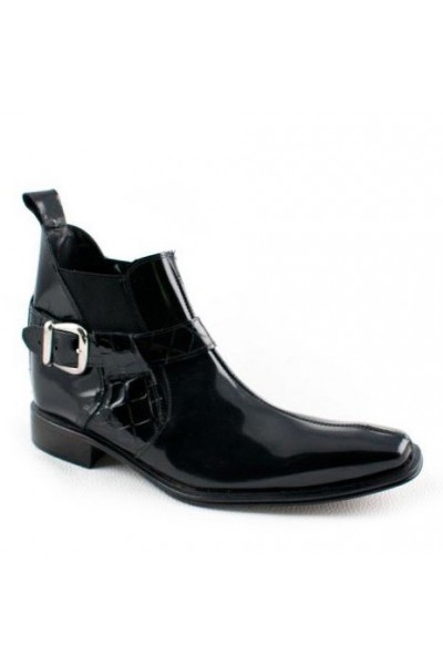 Black varnished leather ankle boots for men