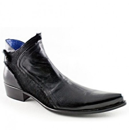 Ankle boots for men black leather pointed tip