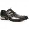 Black leather studded loafers for men with steel heel