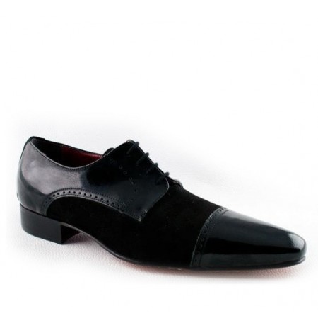 BLACK SUEDE AND PATENT LEATHER DERBIES Black suede leather formal shoes ...