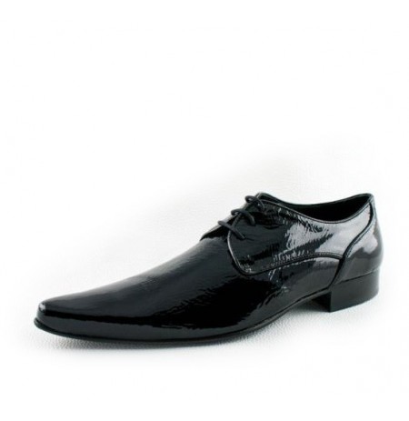 Black patent leather shoes for men with laces