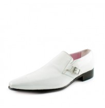 White leather shoes for men with steel buckle