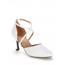 Elegant white leather bridal shoes with ankle straps